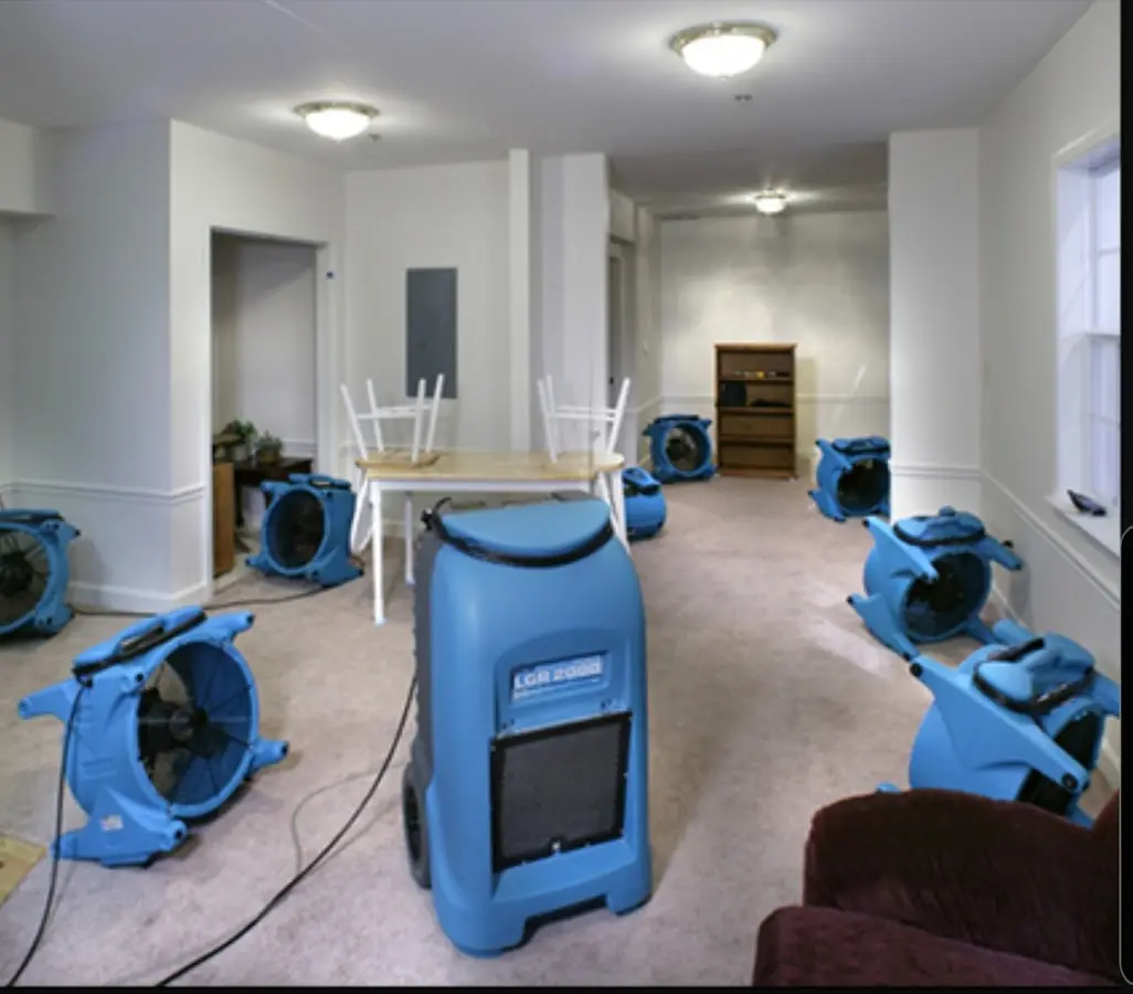 Air movers and dehumidifier setup for Water Damage Restoration in Grand Prairie